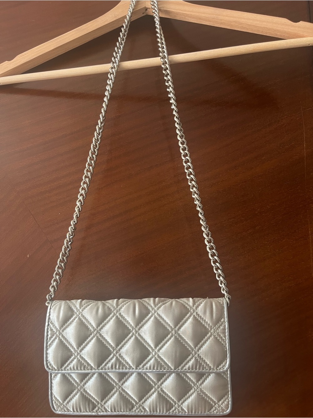 Silver Quilted Chain Shoulder Bag